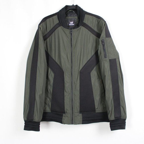 XRay Green Black Colour Block Bomber Jacket - Picture 1 of 16